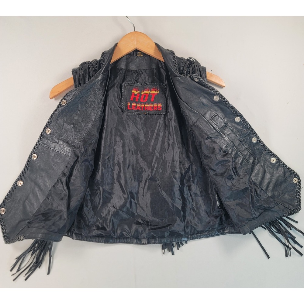 Hot Leathers VTG Womens XL** Leather Fringe Biker Vest Beaded Western Black READ - Picture 2 of 11